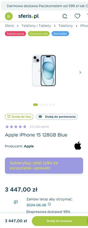 Apple Iphone 15 128GB Blue PL