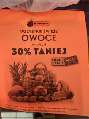 Biedronka 30% taniej na wszystkie świeże owoce [lokalnie Kraków]