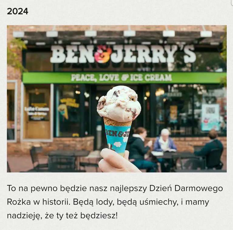 Darmowy kubeczek lodów Ben&Jerry's z okazji urodzin firmy. Warszawa 16.04.2024