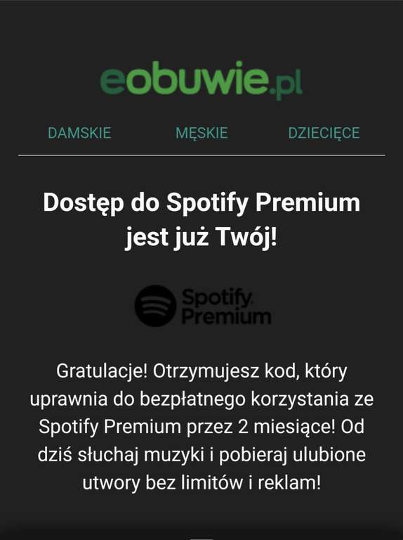 2 miesiące Spotify premium za darmo przy zakupie online w sklepie eobuwie