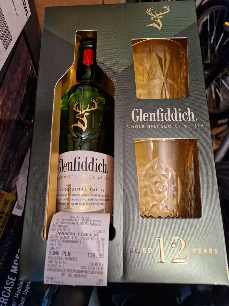 Whisky Glenfiddich 12YO + 2 szklanki | Zestaw |0,7L | 40% - Dino