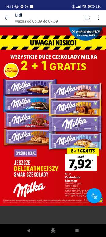Lidl - duże czekolady Milka 2+1 gratis (cena za 3 sztuki)
