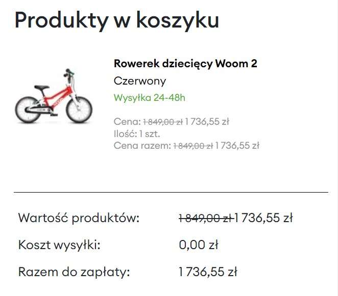 Rowery i akcesoria taniej o 5% (np. Woom 2 za 1736zł, Woom 3 za 1974zł, KuBike 16L za 1594zł) na rowerystylowe.pl