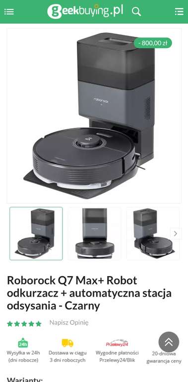 Roborock Q7 Max+ Robot odkurzacz + automatyczna stacja odsysania, czarny (Czytać opis)