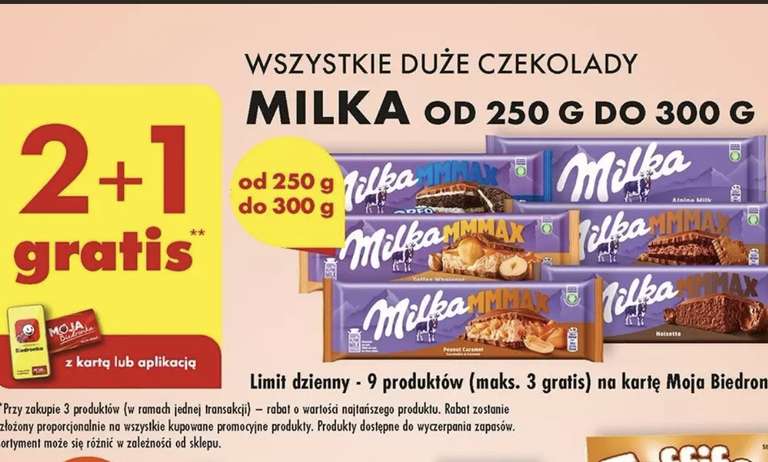 Wszystkie duże czekolady Milka 2+1 gratis