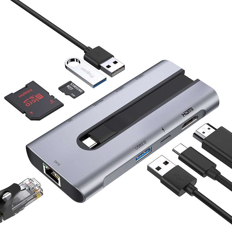 Hub USB 8 w 1 ESR (3x USB, HDMI 4K, microSD, SD, RJ45, PD 100W | Wysyłka z CN @ ESR