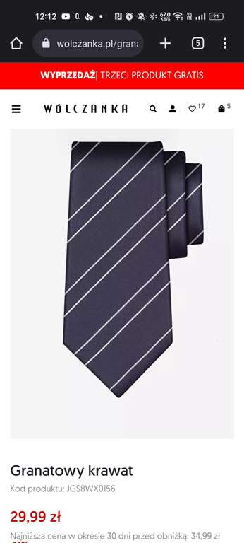 Jedwabny krawat Wólczanka cena przy zakupie 3 szt (2+1 gratis)