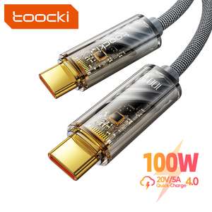 Przezroczysty kabel USB-C na USB-C PD - Toocki 100W 0,5m 1,45$