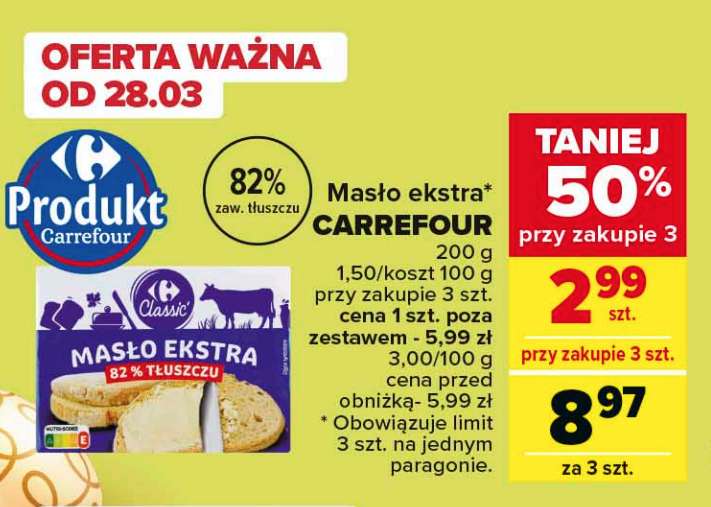 Masło ekstra 200g 82% @Carrefour przy zakupie 3