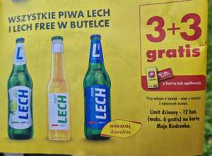 Piwo Lech i Lech Free w butelce 3+3 gratis - Biedronka