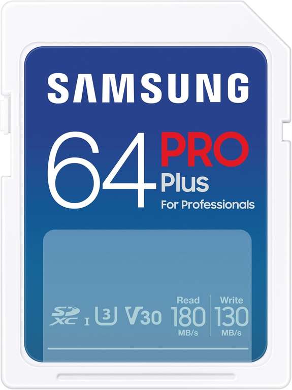 Samsung PRO Plus karta pamięci SD (MB-SD64S/EU), 64 GB, UHS-I U3, Full HD i 4K UHD, odczyt 180 MB/s, zapis 130 MB/s