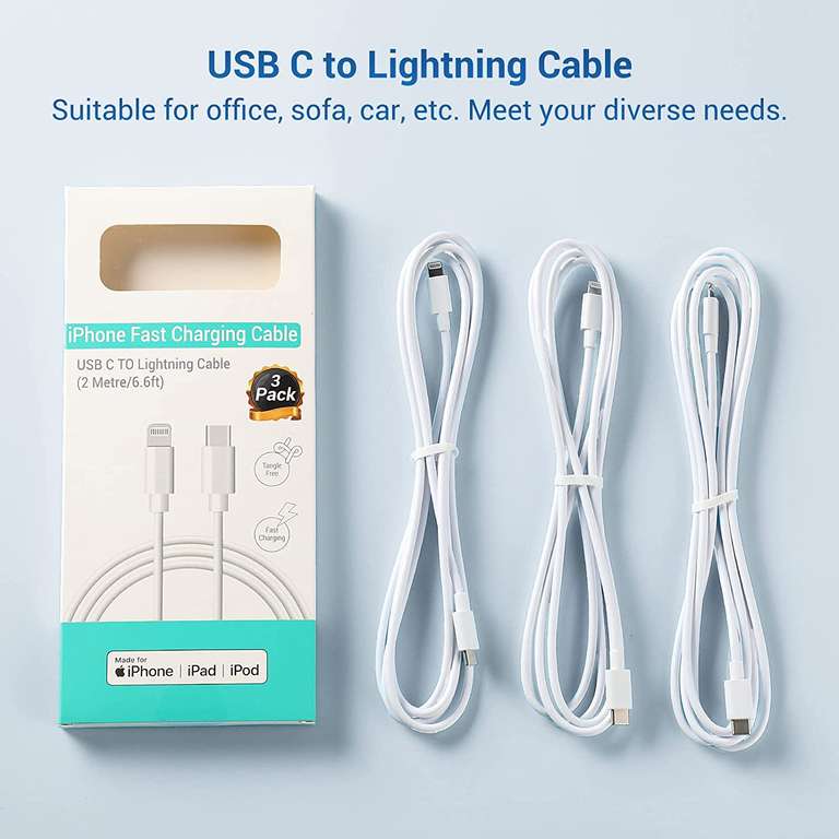 Trzy kable od Avoalre, USB-C - Lightning, 2 metry z certyfikat MFi