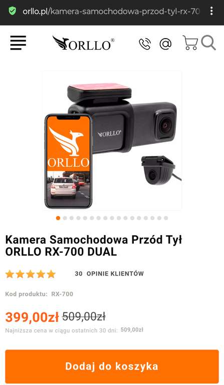 Wideorejestrator, kamera samochodowa Orllo RX-700 Dual