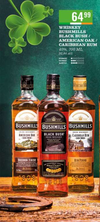 Whiskey ("whisky")Bushmills Black Bush, American Oak i Caribbean Rum 0,7l. Biedronka