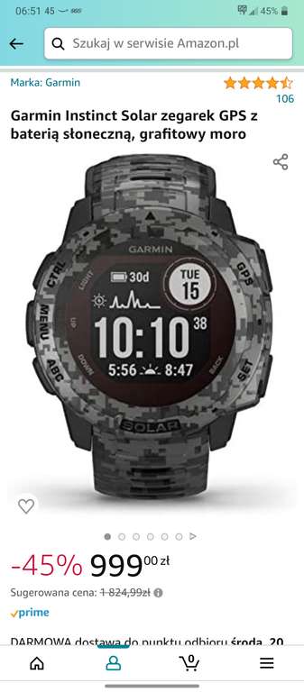 Zegarek Garmin Instinct Solar smartwatch