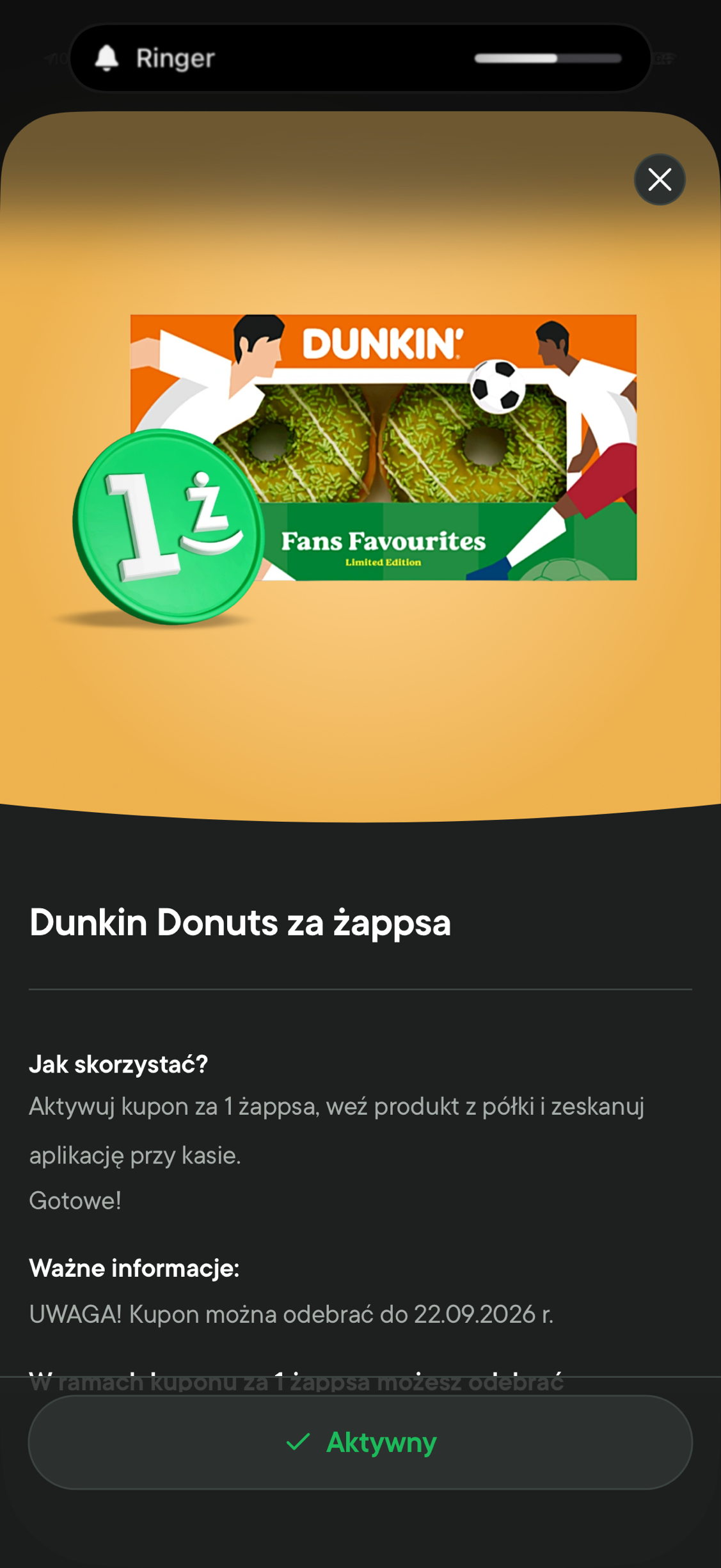 Donuty dunkin donuts za żapsa @ zabka