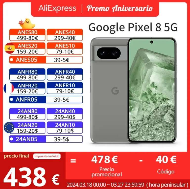 Smartfon Google Pixel 8 5G 8GB/128GB -$437.39