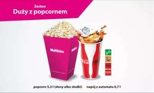 Zestawy barowe: napój z popcornem lub nachosami dla 1 lub 2 osób w sieci kin Multikino od 21.49 zł @ Groupon