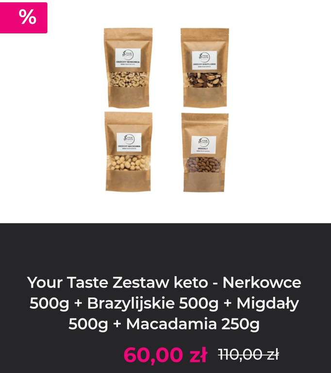 Your Taste, zestaw keto - Nerkowce 500g + Brazylijskie 500g + Migdały 500g + Macadamia 250g @ InPost Fresh