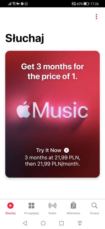 Apple music 3 miesiące w cenie jednego