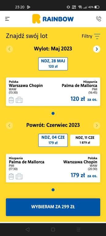 Lot czarterowy Warszawa- Majorka - Warszawa 28.05-4.06 299 zł z bagażem 20kg + 5 kg