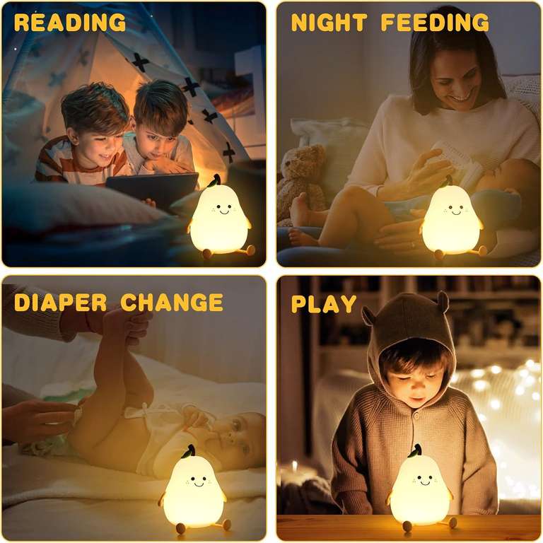 URAQT LED lampka nocna dla dzieci z silikonu z czujnikiem ruchu, 7 kolorów ciepłe światło, USB