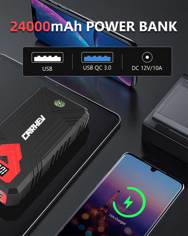 Power Bank rozruchowy, prąd szczytowy 3000 A, 24000 mAh, powerbank z wyświetlaczem LCD na amazon