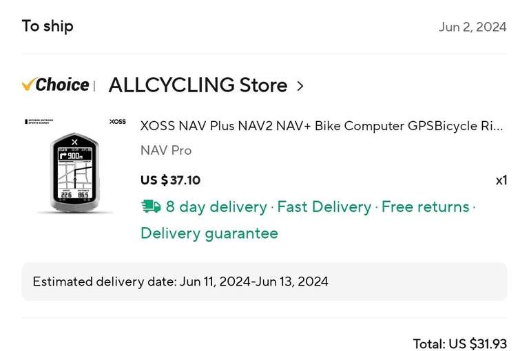 Licznik rowerowy xoss nav plus $33.77