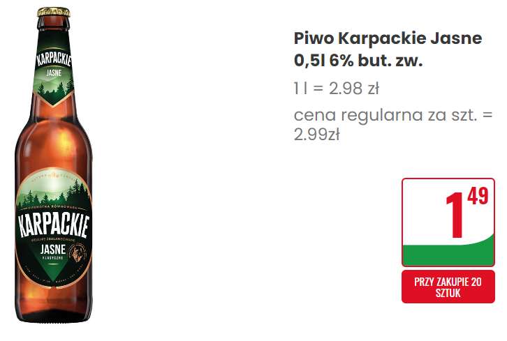 Piwo Karpackie jasne 6% but.zw. 0,5L @Dino