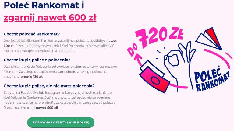 Rankomat - program poleceń 120 zł za zakup ubezpieczenia (możliwe dodatkowe 50 zł, korzystając z akcji Boomerang)