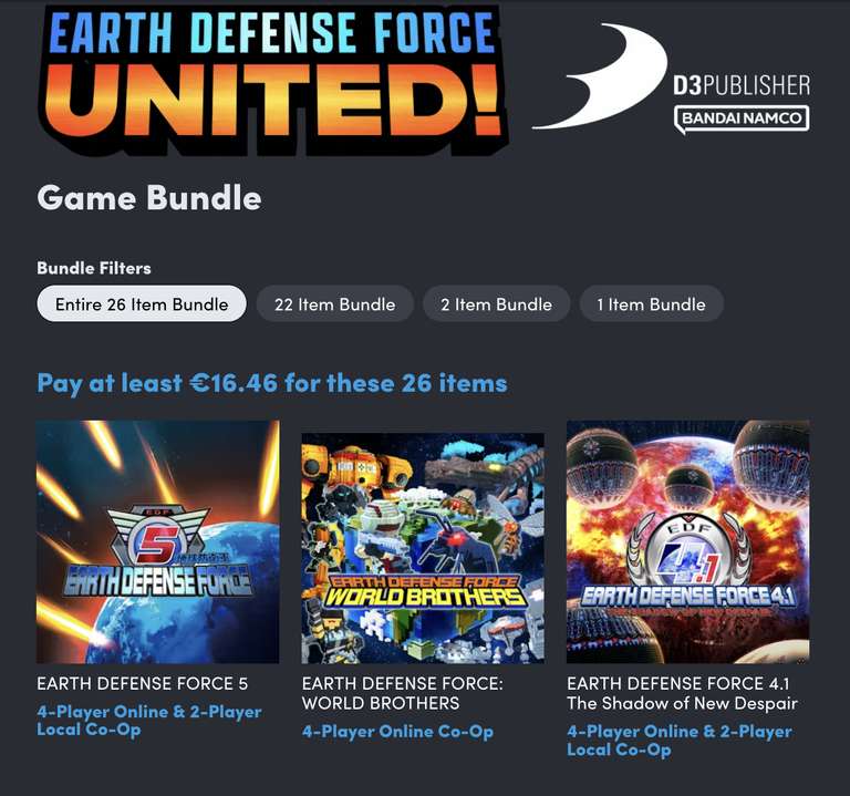 Humble Bundle Games Bundle: EARTH DEFENSE FORCE UNITED! 5 gier + 21 DLC