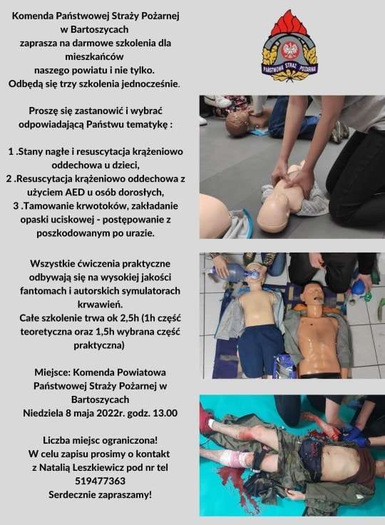 Darmowe szkolenia z pierwszej pomocy @Straż Pożarna w Bartoszycach