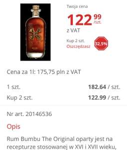 Rum Bumbu Original 0,7l przy zakupie dwóch Selgros