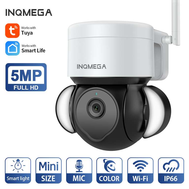 Kamera zewnętrzne INQMEGA 5MP Wifi TUYA Smartlife chmura kamera PTZ IP 66 z noktowizorem WIFI, mikrofon, śledzenie ruchu , 34.19 usd