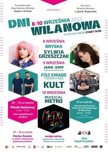 Dni Wilanowa - czas radości, muzyki i wspólnego świętowania>>> bezpłatne koncerty: Fisz, Emade, Kult, Sylwia Grzeszczak