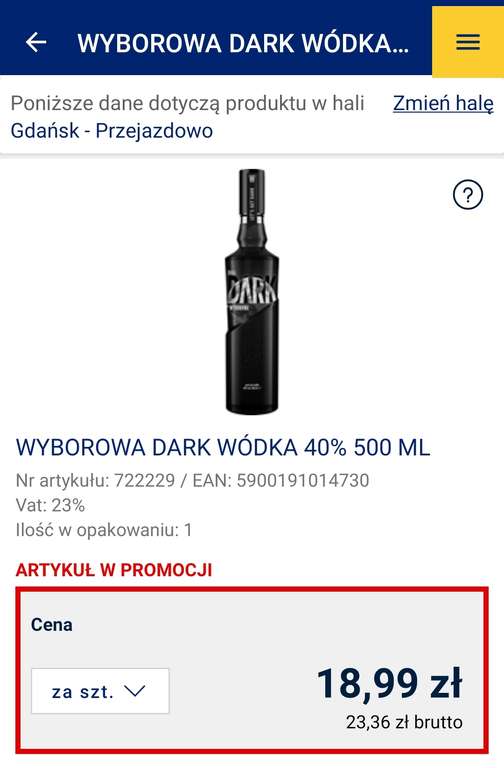 Wódka Wyborowa THE DARK 0,5l