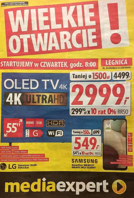 Telewizor OLED LG 55A13LA - otwarcie Media Expert Legnica