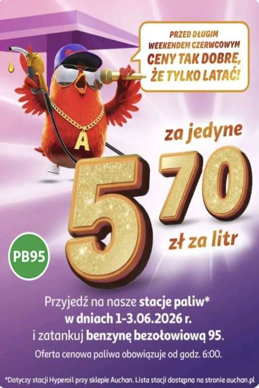 Benzyna Pb95 za 5,70/l bez limitów
