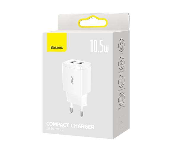 Ładowarka sieciowa Baseus Compact Quick Charger, 2x USB, 10.5W (biała), odbiór osobisty bez kosztów dodatkowych