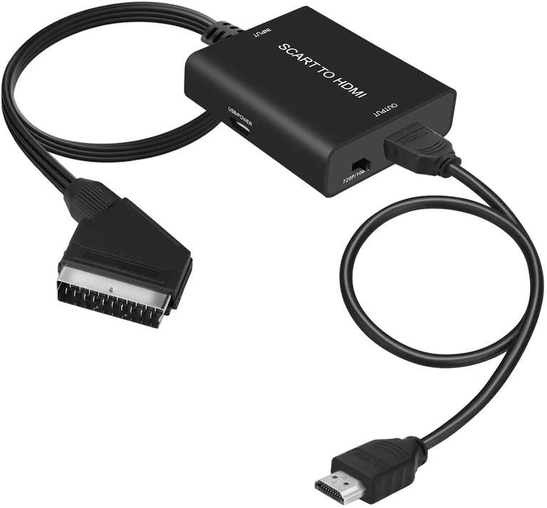 Konwerter Scart na HDMI z kablem HDMI, adapter Scart na HDMI Video Audio konwerter HD 1080P, do HDTV STB VHS Xbox PS3 Sky DVD Blu-ray