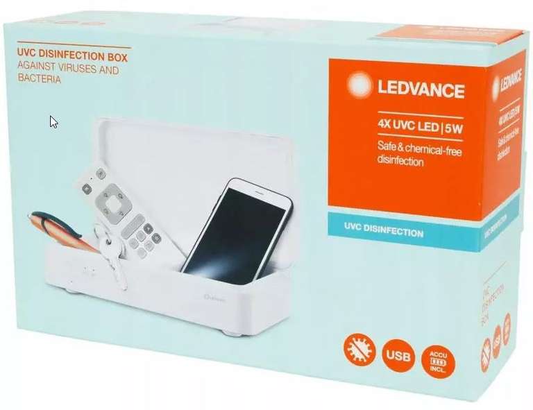 LEDVANCE UV-C Sterilization BOX sterylizator do telefonów, okularów, pilotów zabawek za 10% ceny