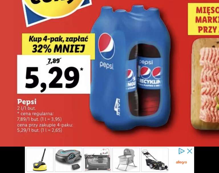 Pepsi 4x2L Cena przy zakupie 4Paku 5.29zl/butelka *Lidl*