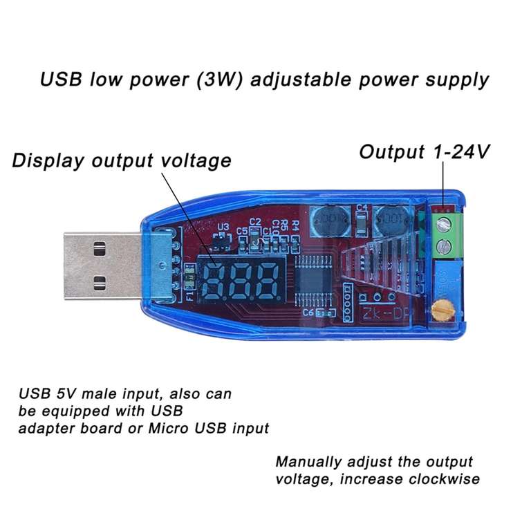 Moduł Zasilacza USB, Przetwornica Napięcia Buck Boost Moduł Zasilacza Regulowanego DC na DC USB 5V do 3.3V 9V 12V 24V