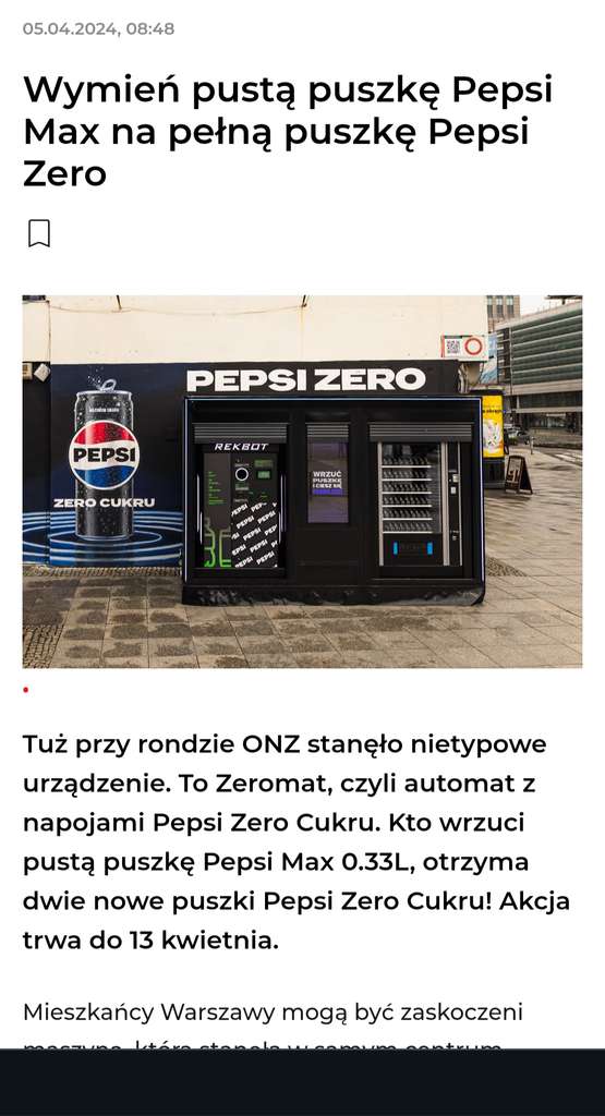 Wymień pustą puszkę Pepsi Max na dwie puszki Pepsi Zero Warszawa ...