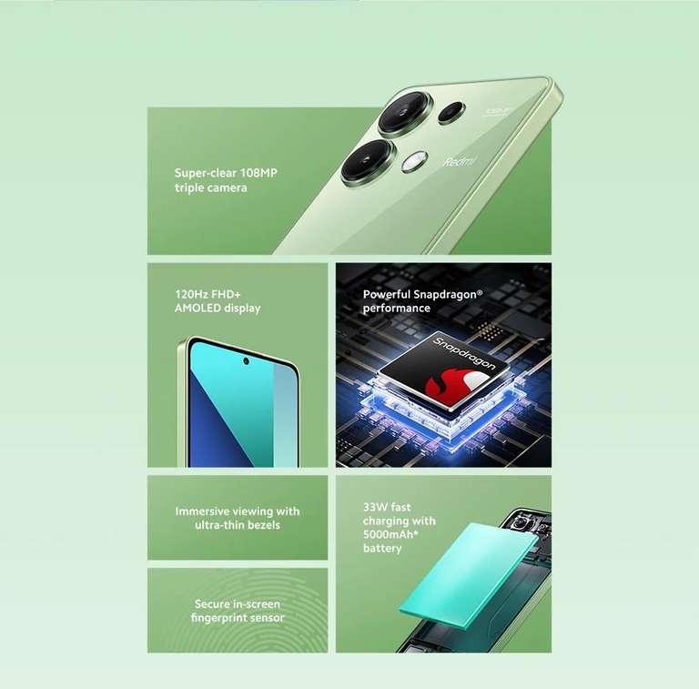 Smartfon Xiaomi Redmi Note 13 4G Snapdragon 685 ośmiordzeniowy wyświetlacz 6.67 108MP kamera 33W szybkie ładowanie NFC 155$