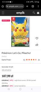 Pokemon Let's go Pikachu 187,99 ( możliwe 177,99 ) plus inne tytuły