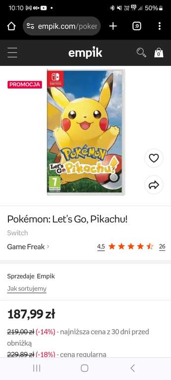 Pokemon Let's go Pikachu 187,99 ( możliwe 177,99 ) plus inne tytuły