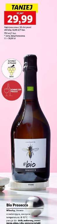 Wino białe, wytrawne Bio Organic Prosecco 11%, w butelce 0,75L. LIDL