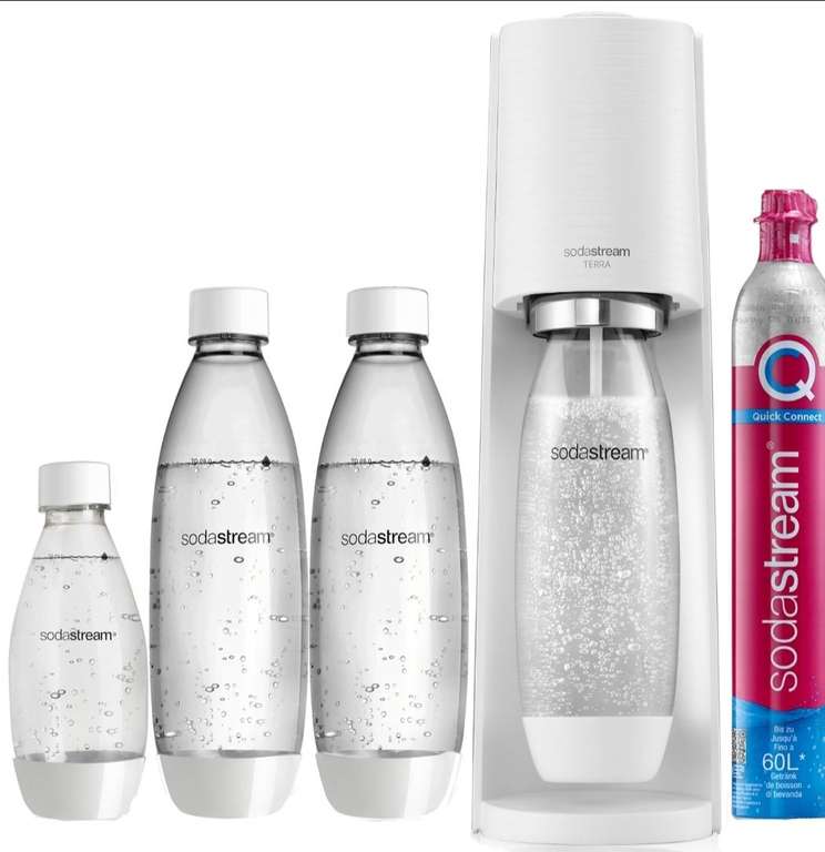 Saturator SodaStream Terra w kolorze białym + 2x butelka 1l, 1x butelka 0,5l