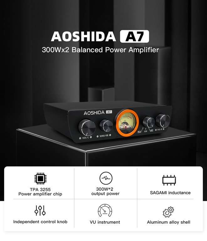 AOSHIDA A7 - wzmacniacz mocy XLR, RCA, TPA3255 z wycieraczką